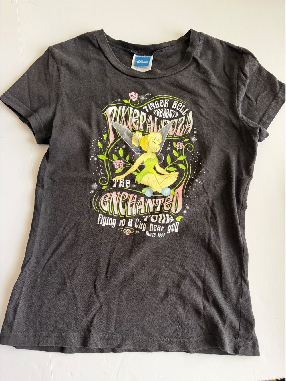 Y2K Disney Tinker Bell Pixiepalooza Tour Black Tee Youth Medium (8/10)